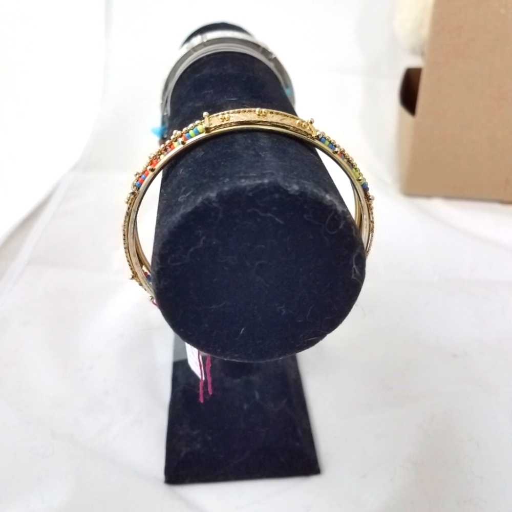 Gold Tone Beaded Bangle Bracelet